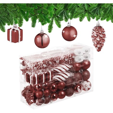 Boules de Noël, Lot de 72, en Plastique, Ornements de Sapin, cœurs, Bottes, Pommes de pin, Marron (1/5)
