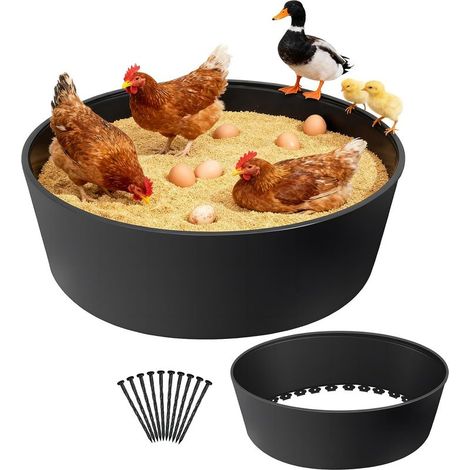Baignoire de sable pour poulailler - Baignoire de sable pour poules - 60 x 15 cm - Avec 10 clous - Bac à litière réglable sans fond pour poules, canards, dindes (1/5)