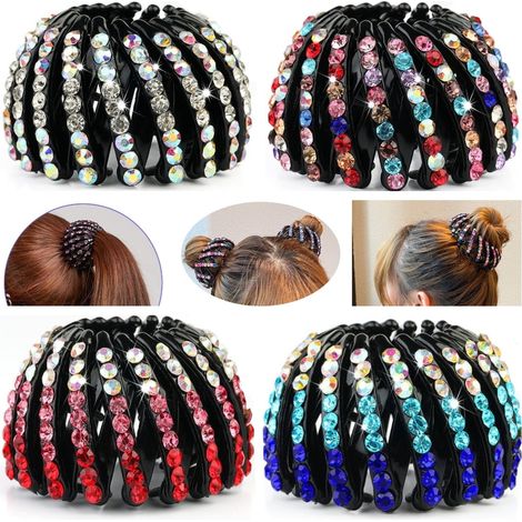 Set di quattro fermagli per capelli da adulto a forma di nido d'uccello con strass, colorati (1/5)