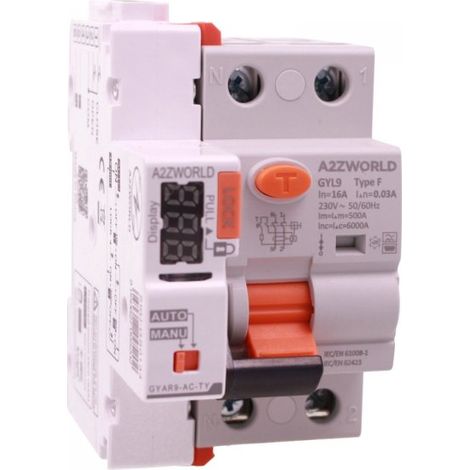A2ZWORLD RCCB Interruttore Differenziale Puro Connesso WiFi Con Riarmo Automatico Tipo F 1P+N 3M 6000A 30mA AC 230V IP20 IEC61008-1 GYL9, Disponibili 16A 25A 32A 40A 63A (16A)
