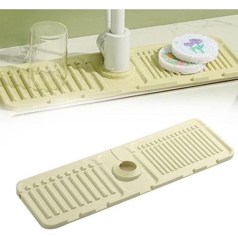 Tapis de robinet pour évier cuisine – Protection anti-éclaboussures en silicone, séchage rapide, couleur blanc cassé