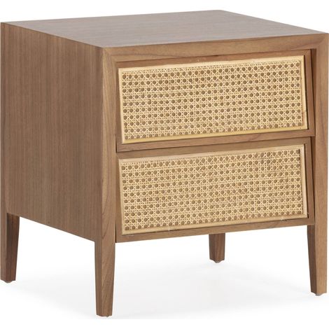 Table de nuit tendance en cèdre et rotin - Beige naturel et rotin tressé (1/5)