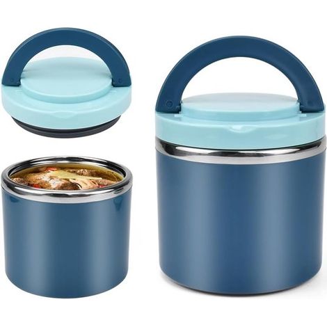 Recipiente térmico de acero inoxidable para alimentos con amplia abertura y tapa a prueba de fugas. (1/4)