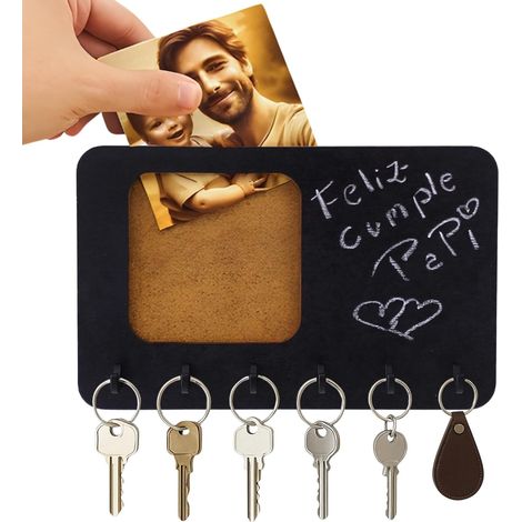 Porte clef Mural avec 6 crochets en Bois Boite a Clef Decorative Boite a Clefs Murale Support Clef Mural porte clef mural bois (PIZARRA) (1/5)