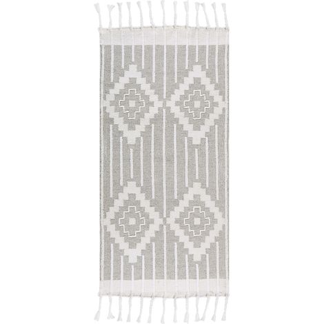 Tappeto Boho Grigio e Bianco 80 x 150 cm Tessuto a mano Stile Indiano Tabiat (1/5)