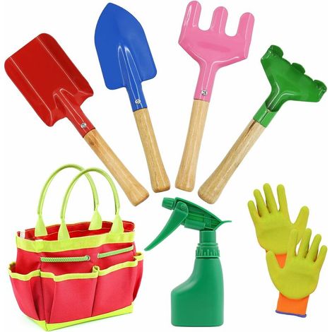 Outils de Jardinage pour Enfants,7 Pièces Jouet de Jardin Enfant avec Arrosoir,Gants,Râteau,Pelle,Outils de Jardin Kit pour Enfant Cadeau pour Bébé Préscolaire (1/5)