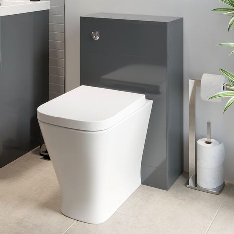 500mm Modern Bathroom WC Toilet Unit Concealed Cistern BTW Soft Close Seat Grey (1/5)