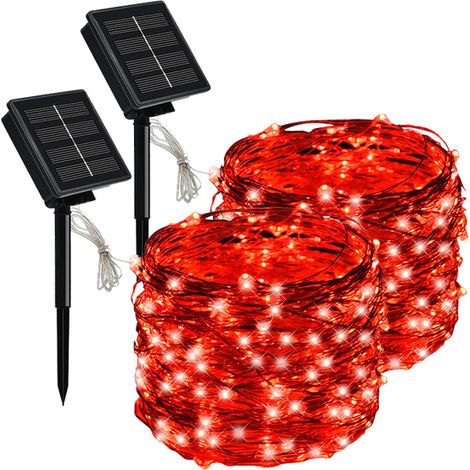 modes guirlandes solaires lumineuses extérieures étanches guirlande lampe de noël pour la décoration jardin 200led 2pcs 20m Rouge (1/5)