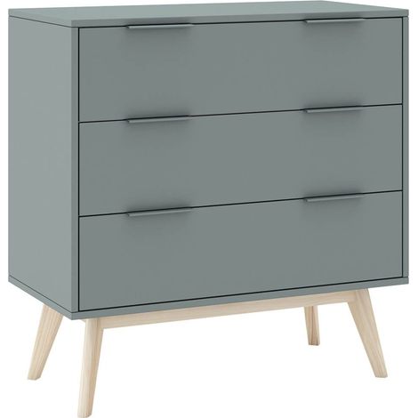 CANACA - Commode 3 Tiroirs Scandinave MDF et Pin Massif Gris Vert (1/5)