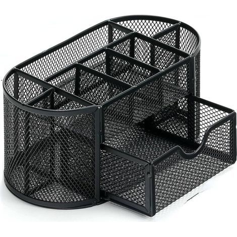 Desktop Storage Box, Office School Home Daily Supplies Organizer, 9 Grid Wrought Iron Pen Holder(Black)