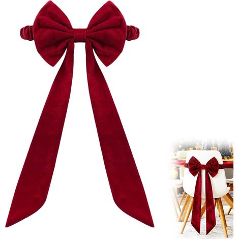 Nœud Décoratif Pour Dos De Chaise - Velours Bordeaux - Pour Décoration De Noël Mariage Fête Intérieur - Lot De 1 (1/5)
