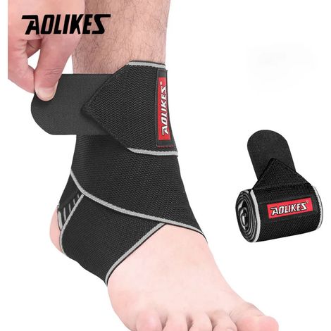 (Gris) Attelle de cheville réglable, en nylon respirant, super élastique et confortable, adaptée au sport. (1/2)