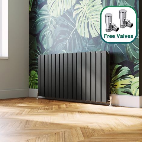 ELEGANT 600 x 1216 mm Anthracite Column Radiator Horizontal Double Flat Panel Designer Radiator with Angled Radiator Valves (1/5)