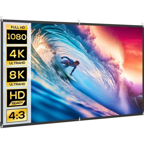 Faltbare und tragbare 100-Zoll-Leinwand (16:9, HD 4K/8K). Knitterfrei und abwaschbar. Beidseitig verwendbar. Weiß. (1/5)