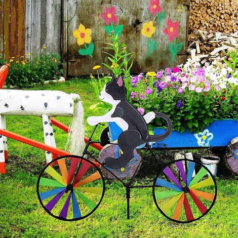 Lot de 2 Vélo Wind Spinner Vélo jardin Wind Spinner Ornaments Cute Animal Sculpture Vélo Spinner Windmill pour Lawn