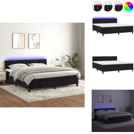 Sommier à lattes de lit avec matelas et LED Noir 160x200 cm - Lit Plateforme - Lit Capitonné - Lit Design - Lit Double - Matelas À Ressorts Ensachés (1/5)