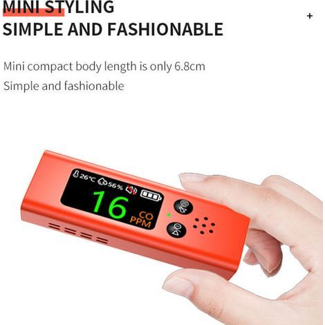 Testeur qualité d’air 3 en 1 multifonction, détecteur monoxyde de carbone température humidité, écran TFT 0,96 pouce, interface de charge Type-C,de (1/3)