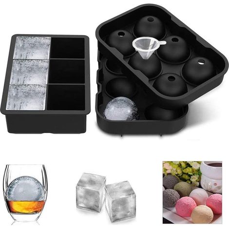 YMYNY Eiswürfelform, Silikon-Eiswürfelform, Eiswürfelschale mit Deckel, Eiswürfelformen für Babynahrung, Whisky-Eiswürfel, Bier, Frucht-Eiswürfel (Kugelförmig+Würfel) (1/5)