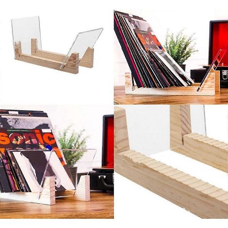 Présentoir de rangement pour disques vinyles, grande capacité, avec extrémités en acrylique transparent, design moderne en bois massif pour albums LP, support de bureau robuste et de qualité supérieur (1/4)