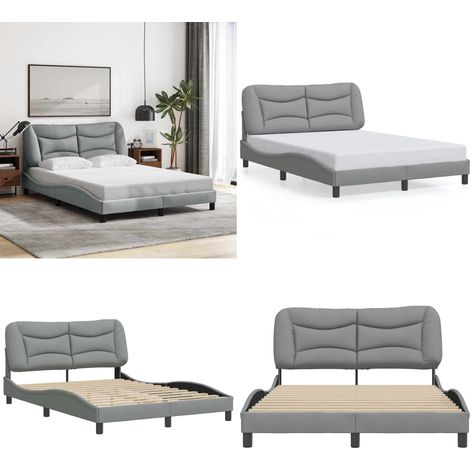 Cadre de lit sans matelas gris clair 140x200 cm tissu - Lit Plateforme - Cadre De Lit - Lit Double - Literie - Design Moderne - Home & Living (1/5)