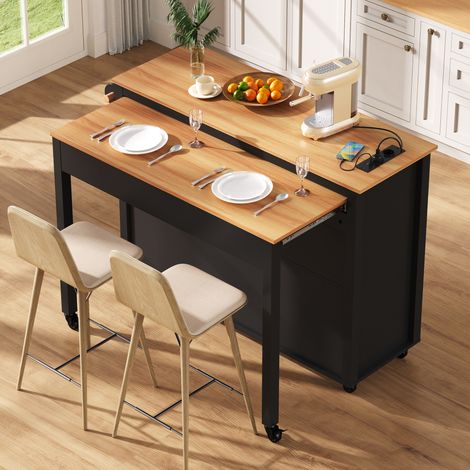 Carrello da Cucina120x40-75x92 cm, Estensibile Piano Estraibile, 7 Ruote 4 Bloccabili, Carico 60 Kg, MDF Nero, per Cucina (1/5)