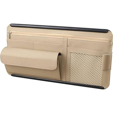 Organizer für die Sonnenblende im Auto aus Kunstleder für Karten, Brille und mehrere Fächer (beige) (1/5)