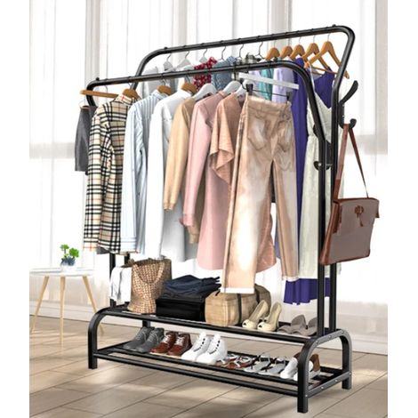 Portant à vêtements compact avec 2 étagères – Structure en métal robuste – Design moderne pour espaces réduits – Montage facile (1/5)
