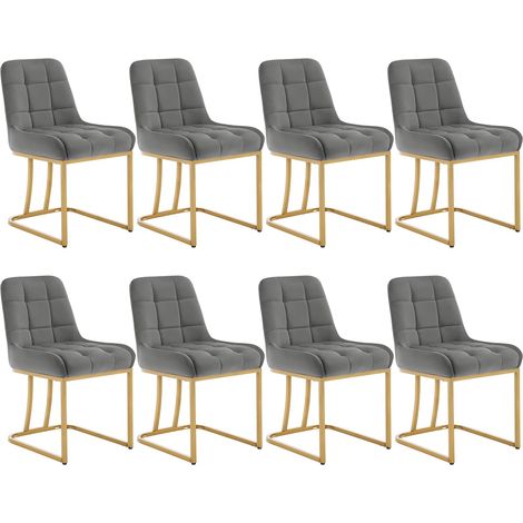 WOLTU Juego de 8 Sillas de Comedor de Terciopelo, Sillas de Cocina Modernas Con Patas Metálicas Doradas, Sillas Para Sala de Estar, Color Gris Oscuro (1/5)