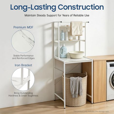 Étagère de Rangement à 3 Niveaux au-Dessus Machine à Laver, Meuble de Rangement pour Machine à Laver, Multifonction Armoire De Rangement De Salle pour Buanderies, Balcons (Blanc + Marbre) (1/5)