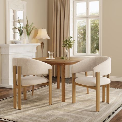 Set di 2 sedie da pranzo in metallo effetto legno con braccioli, beige (1/5)