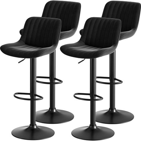 MEUBLIV Lot de 4 tabourets de bar noirs – velours, réglables, pivotants 360° (1/5)