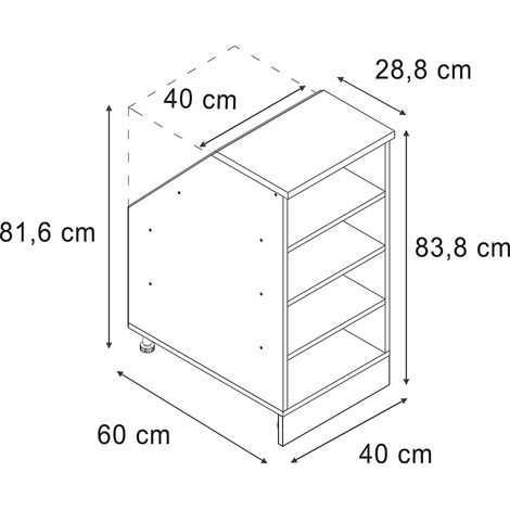 Küchenschrank für Dachschrägen R-Line, Anthrazit, 40 cm mit 4 Fächern, Schrankkorpus 60 cm Tiefe, Vicco