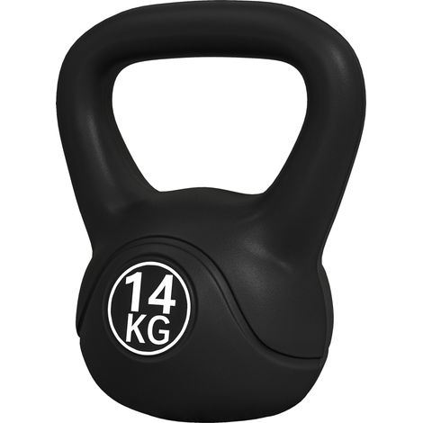 Pesa Rusa Kettlebell 14 kg Relleno de Arena Mango Ancho Antideslizante Entrenamiento 26x18x32 cm Noir