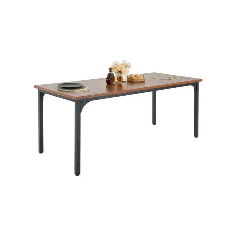 Table à manger rectangulaire 180 cm, table de salle à manger en bois pour 6 à 8 personnes, mobilier rustique avec pieds en fer, bureau de conférence, pour cuisine, salon, marron (table seule) (1/3)