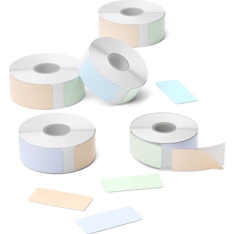 Lot de 5 rouleaux de papier étiqueteux thermiques colorés - Étiquettes blanches de 40 mm de longueur, 200 feuilles/rouleau, recharge auto-adhésive et imperméable pour étiqueteur Bluetooth compact (1/5)