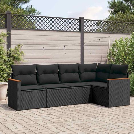 vidaXL Set de muebles de jardín 5 pzas y cojines ratán sintético negro (1/5)