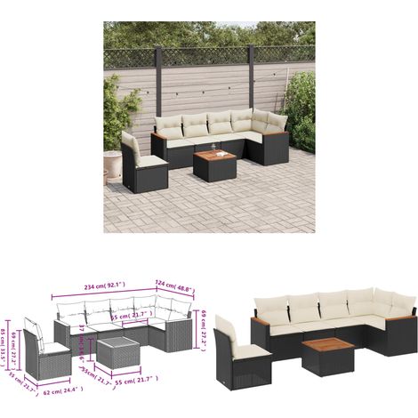 7-tlg. Garten-Sofagarnitur mit Kissen Schwarz Poly Rattan - Gartenmöbel Set - Esszimmergarnitur Outdoor - Lounge Möbel - Rattan Sofa - Gartenlounge - Home & Living (1/3)