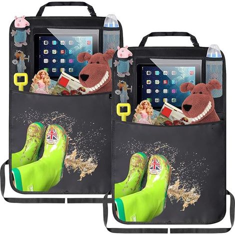 2pcs Organisateur de Voiture(42x62cm), Protecteurs de Siège de Voiture, Kick Mats pour Bébé/Enfant, Protection Siege Imperméable avec Multi-Poches Rangements et Support Transparent pour Tablettes (1/5)