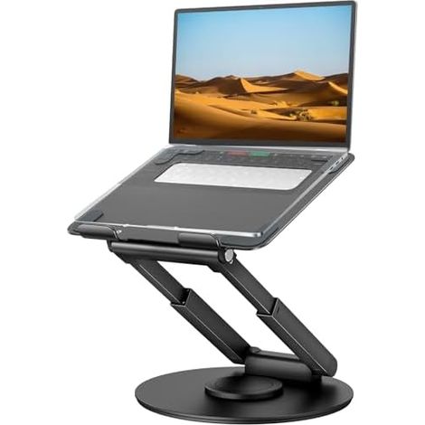 Laptop Ständer Höhenverstellbar mit 360° Drehbarer Basis, Ergonomisch Laptopständer, Laptop Erhoehung Fuer Schreibtisch, Standing Laptop Stand Computer Ständer mit MacBook Pro, Laptops 10–17"-Schwarz (1/5)