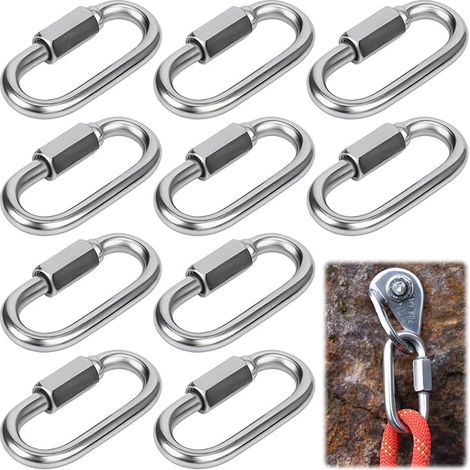 10 Pcs Maillon Rapide INOX M6, Mousqueton à Vis Inoxydable 304 Verrouillage avec Capuchon à Vis pour Camping/Randonnée/Pêche/Hamacs/Balançoires (1/5)