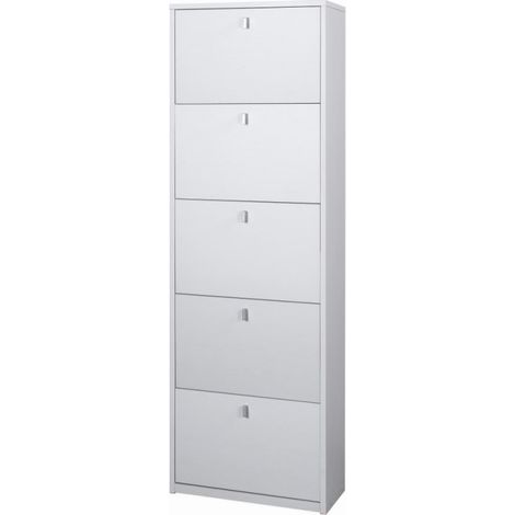 Platzsparendes schmales Schuhregal mit fünf Türen Ash White 63x29x H190 cm (1/2)