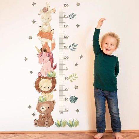Toise de mesure pour enfants, Sticker mural pour chambre, Hauteur Mesure Stickers, Tableau des Hauteurs des Animaux de la Jungle (1/4)