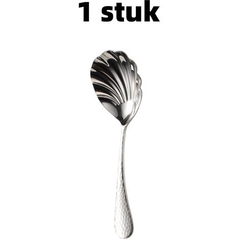 1 cuillère - Cuillère de service - Cuillère à mélanger martelée - Acier inoxydable - Cuillère en forme de coquillage - 22 cm x 6,2 cm - Argent (1/5)