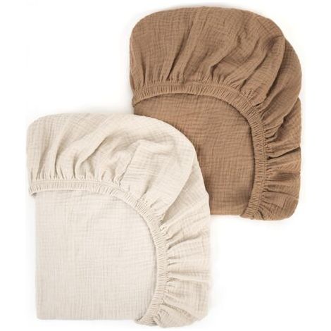 Lot de 2 Drap-housse Mousseline Coton 80x40cm, Ajustement Universel, Pour Matelas Berceau Et Couffin (1/5)