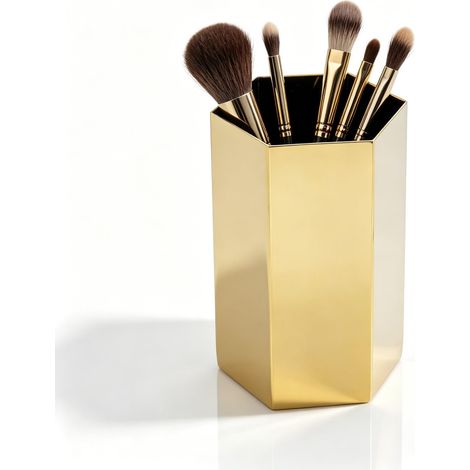 Organisateur de bureau de porte-gobelet à crayons en or, Vases de table Pot de fleur Porte-pinceau de maquillage Pot de stylo en acier inoxydable Porte-stylo Pot de conteneur (1/5)