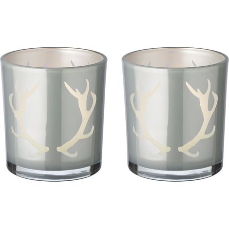Lot de 2 photophores en verre gris motif bois de cerf bougeoirs chauffe-plat H 8 cm Ø 7 cm - PANGIVO (1/5)