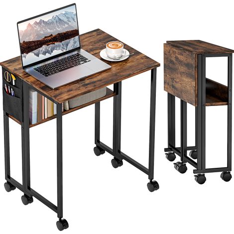 HOMCOM 63 cm Foldable Computer Desk on Wheels for Small Spaces Rustic Brown (1/5)