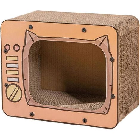 Griffoir pour chat, en forme de téléviseur, antidérapant, interactif, en carton, pour protéger les meubles et enrichir l'espace de jeu (orange). (1/5)