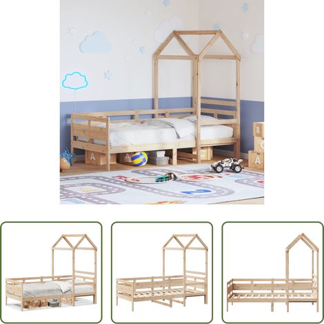 vidaXL Holzbett - Tagesbett mit Dach 80x200 cm Massivholz Kiefer (1/5)
