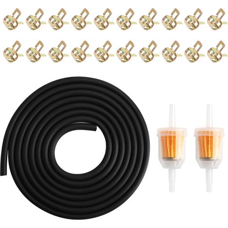 Tuyau de carburant 3M durite essence 5mm durite refroidissement tuyau essence Pour tondeuse à gazon, moto, voiture, tracteur, petits moteurs avec 20 collier durites et 2 filtres à (1/5)